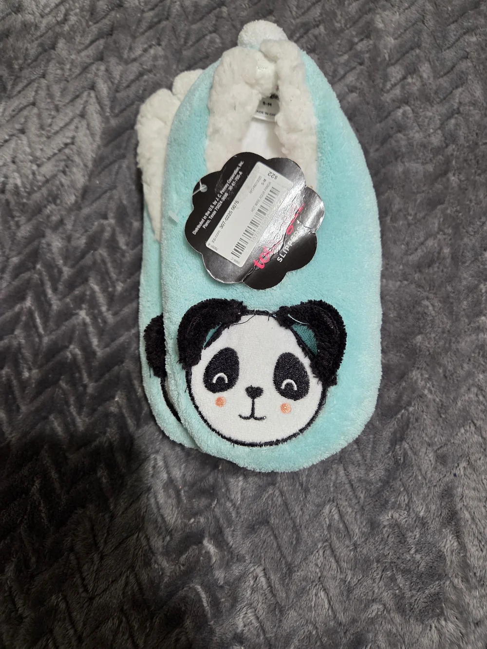 Kids Plush Panda Slippers - Aqua